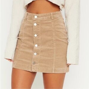 NWT Pretty Little Thing A-line Corduroy Mini Skirt Stone Cord Cammie Tan